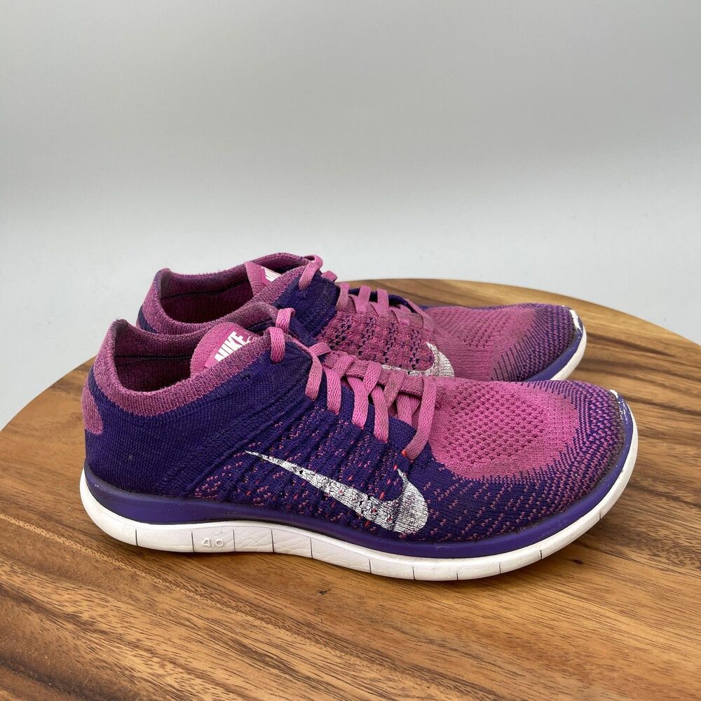 Nike Free 4.0 Flyknit Shoes Womens Size 7.5 Purple Pink Running Comfort Walking